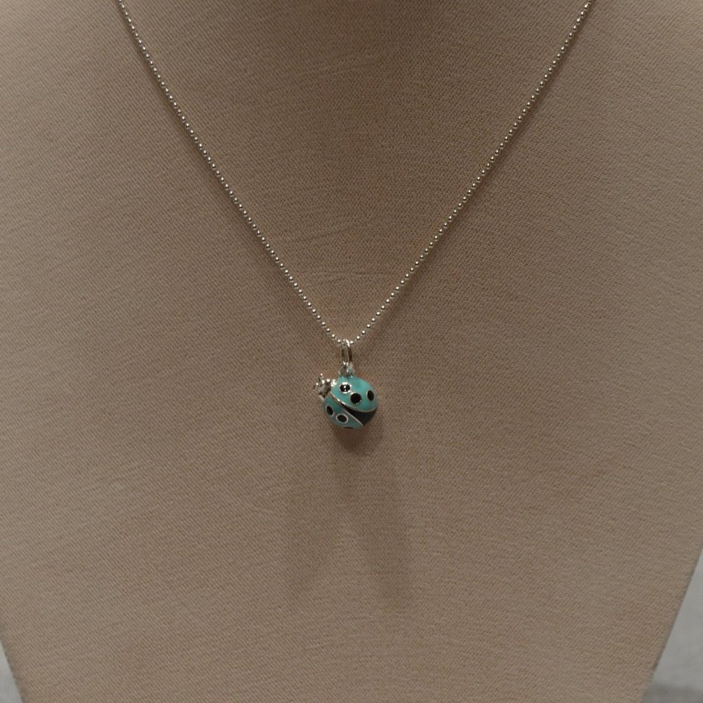 Tiffany and Co Sterling Silver & Tiffany Blue Lady Bug Pendant Necklace